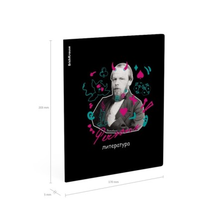 Subject notebook, 48 sheets, ruler, literature Erichkrause "Persons", Plastic Cover Silkography, Bloc Offset Beliac 100%, Info-block-6