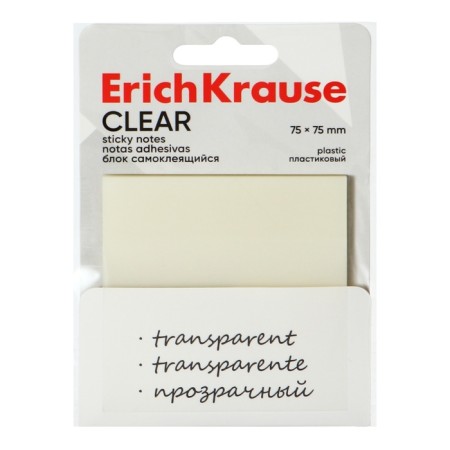 Block with a sticky edge plastic 75x75 mm, Erichkrause "Clear", 50 sheets, transparent