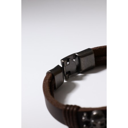 Bracelet Skin Skull is large, with bones, dark brown color with black silver, 8 cm-3