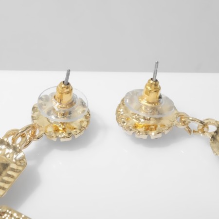Hanging earrings with rhinestones "crosses", white-Benzine color in gold-1