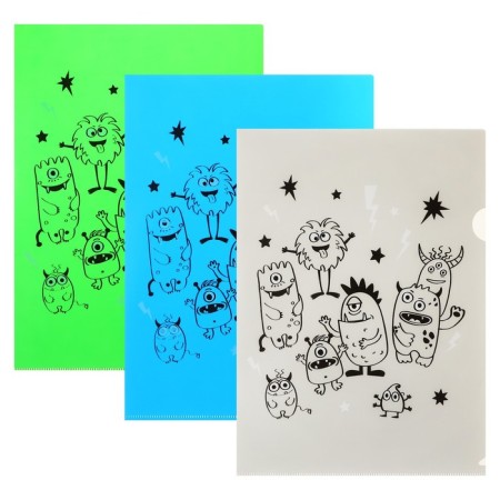 A set of A4, 180 μm folders, calligrata "monsters", translucent, 6 pieces, with print, mix-1