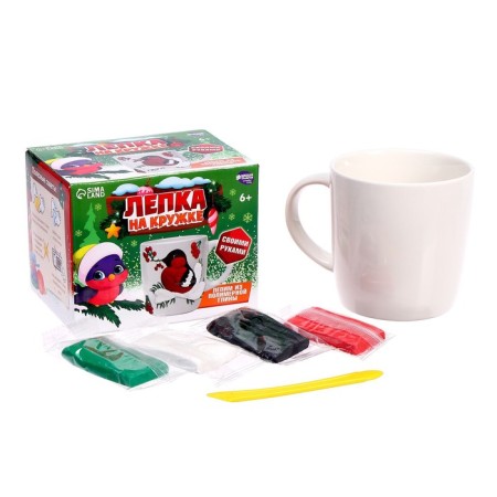Set for decor mug polymer clay “New Year! Bullfill on a branch "-1