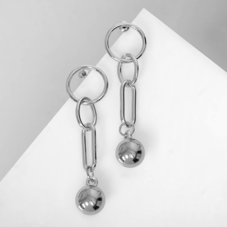Earrings Metal "Trend" Ring with a ball, Color silver-2