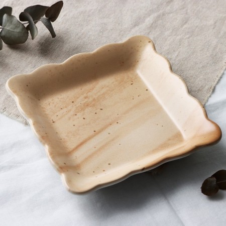 Deep ceramic “gem” plate, 14 x 14 cm, beige color-2