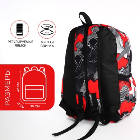 Youth backpack from textiles, 3 pockets, red/gray color-1