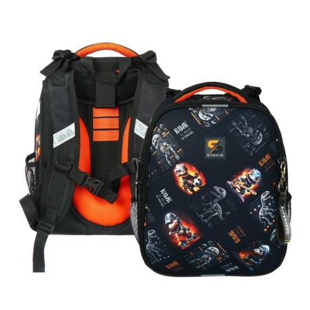 School backpack 38 x 30 x 16 cm, ergonomic back, Stavia "dinosaur 1", black
