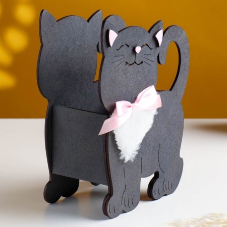 Kashpo wooden "cat" 14.5x7x18.5 cm black-1