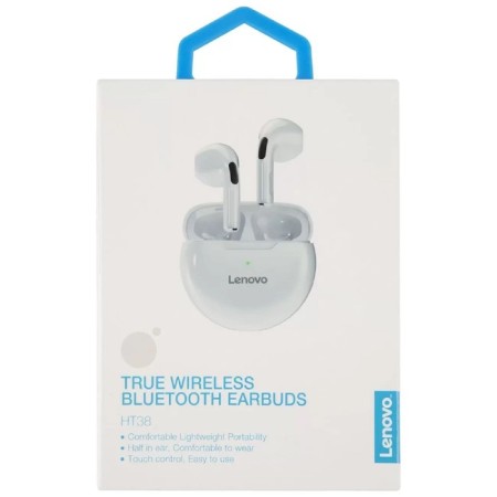 Wireless headphones Lenovo HT38, TWS, inserts, microphone, BT 5.0, 250 mAh, white-2