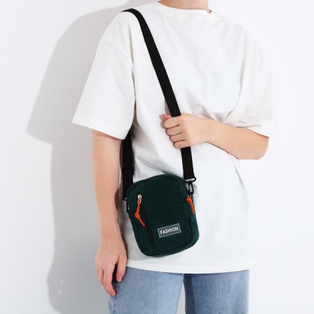 Youth bag with zipper, external pocket, green color-2