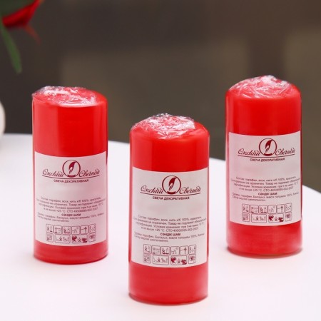 Candle cylinder, 4x9 cm, set 3 pcs, 11 hours, red-6