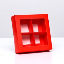 Коробка для конфет 4 шт,алый, 12,5 х 12,5 х 3,5 см