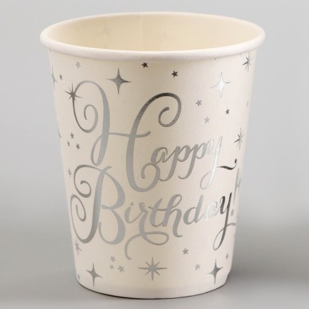 Paper glasses “Happy Birthday” with silver stars, 6 pcs.