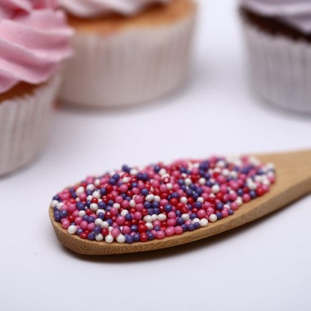 Sprinking confectionery with soft center "Beads" lilac, red, pink, silver, 50 g-1