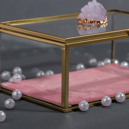 Organizer for storage "Crystal", with a lid, glass, 1 section, 17 × 11.5 × 10 cm, the color is transparent/copper/pink-9