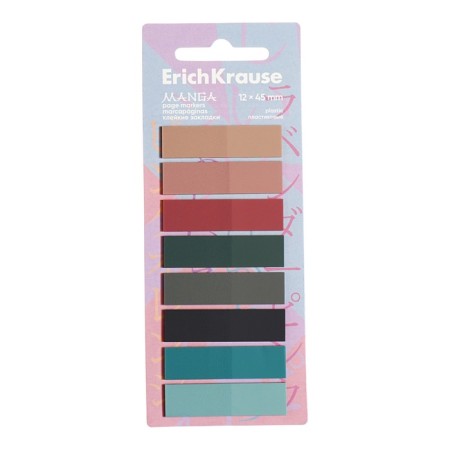 Bookmarks with adhesive edge plastic 12x45 mm, Erichkrause "Manga", 160 sheets 8 colors