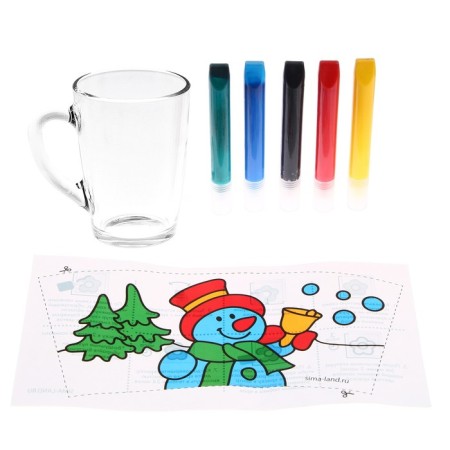New Year's set for creativity. A mug for coloring with stained glass paints “New Year! Snowman "-2