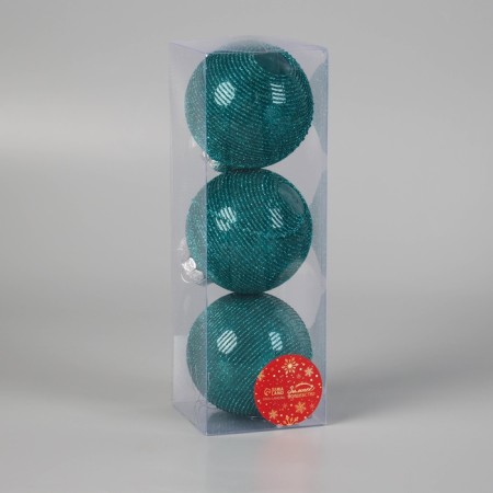 Set of balls plastic D-8 cm, 3 pcs "aust" strips, turquoise-1