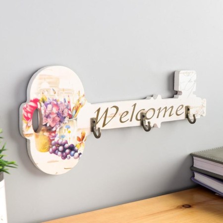 Decorative wood hooks "Key. Flowers" 12x26x3 cm-1