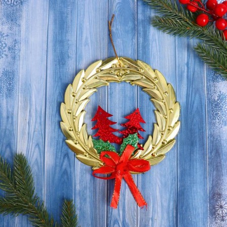 New Year's Wreath D-15 cm "Christmas trees" gold