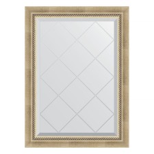 Mirror with engraving in the baguette frame, aged silver with weaving 70 mm, 63x86 cm