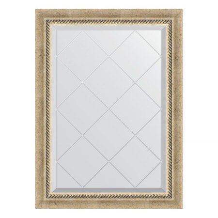 Mirror with engraving in the baguette frame, aged silver with weaving 70 mm, 63x86 cm