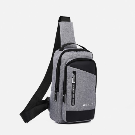 Male sling bag from textiles, with USB, gray color-1