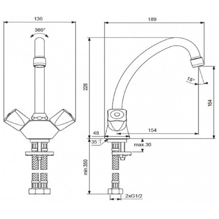 Vidima sink mixer "VisimaPlactic", pouring 154 mm, without a bottom valve, chrome-1