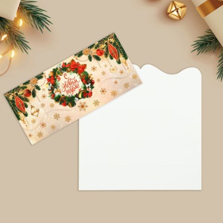 Money envelope “Happy New Year!”, An elegant wreath, 17.5 x 8 cm, New Year-1