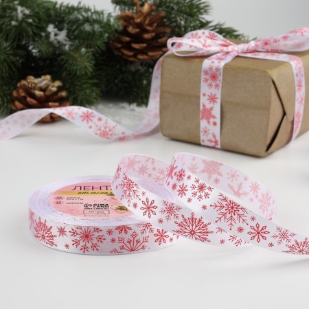 Satin tape 15mm*25 ± 1 yard (23m ± 1m) Figure snowflakes No. 01 White/Red au