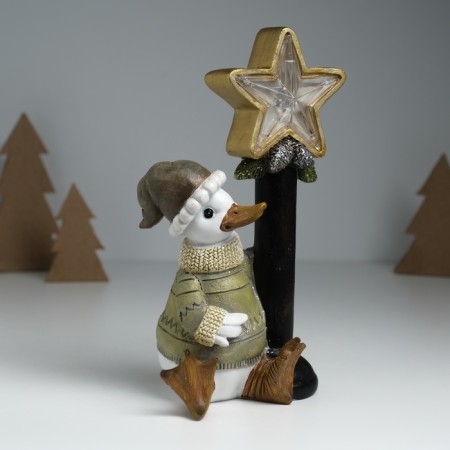 Souvenir Polystone Light "Goose in a sweater at a lamppost with a star" 12.5x9x20.3 cm-2