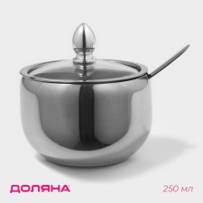 Sugar of stainless steel with a lid and spoon of a share, 250 ml, 8.5 × 10 cm, silver color