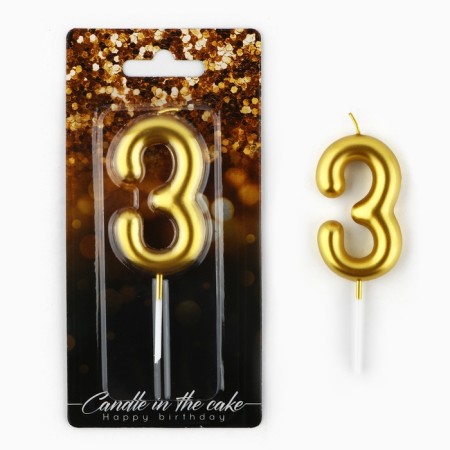 Candle for a cake, number "3", gold, 4 x 10 cm.-1