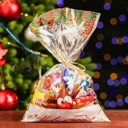 Gift package "Happy New Year!" 25 x 40 cm, colored metallized pattern-1