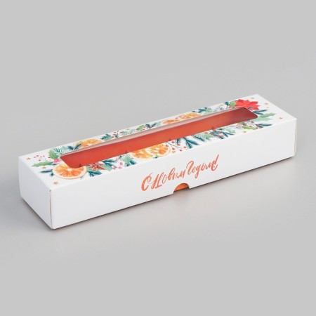New Year. Box for 5 sweets "Mandarins", 21x5x3.3 cm, confectionery packaging-1