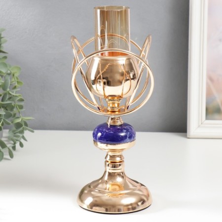 Summary Metal on 1 candle "plexus of rings. Blue marble element" gold 29x14x14 cm-2