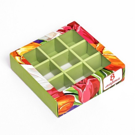 Box for 9 sweets with a shell, "March 8" 13.8 x 13.8 x 3.8. Confectionery packaging-2
