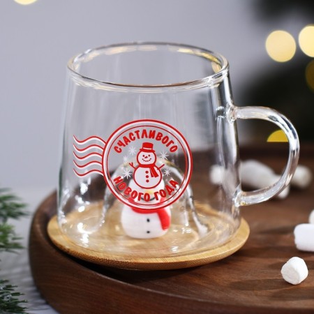 Glass mug with a "happy New Year" lid, 350 ml-6