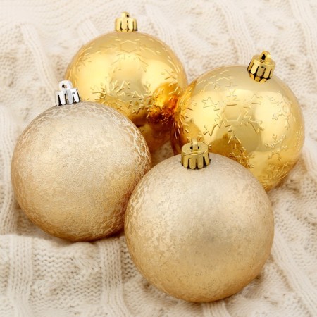 Set of balls Plastic D -8 cm, 16 pcs "Festive lights - Krakelyur" gold