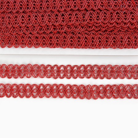 Braid red oval, with lurex, 2 cm, in a roll 10 m-2