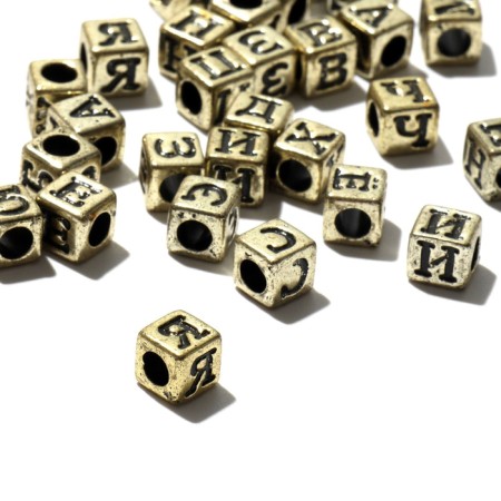 Acrylic bead "Letters Russian" mix, cube 6 × 6 mm, set 10 g, golden color-1