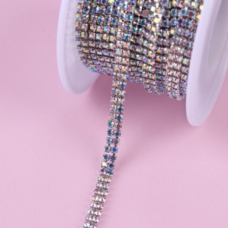 Chain with rhinestones, with holography, 2 rows, metal, glass, 4 mm, 4.5 ± 0.5 m, silver color-2