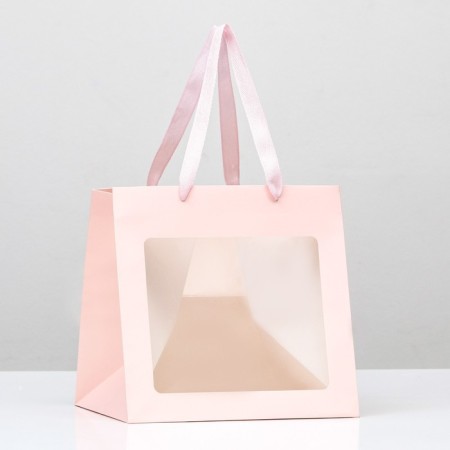 Crafts with a square bottom and window 25 x 25 x 25 cm pink, 1pc