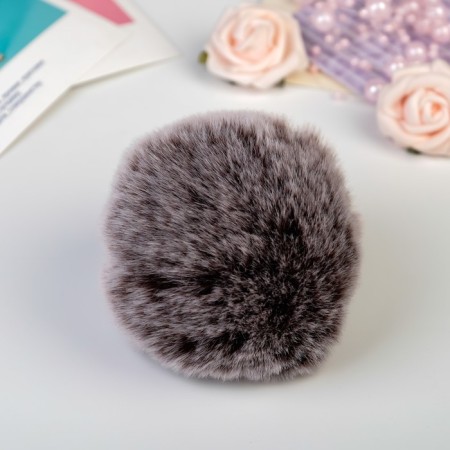 Pompon Artificial fur "Dark chocolate with white tips" d = 9 cm