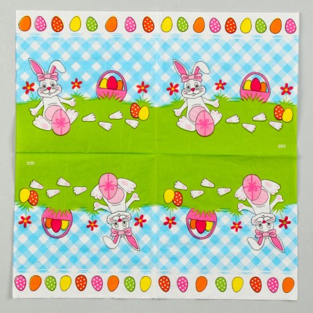 Paper Napkins “White Rabbit” with a pink bow, 33x33 cm, set 20 pcs.-1