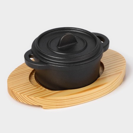 Cast iron pan on the Volcano stand, 13 × 10 × 7.5 cm, black color-2