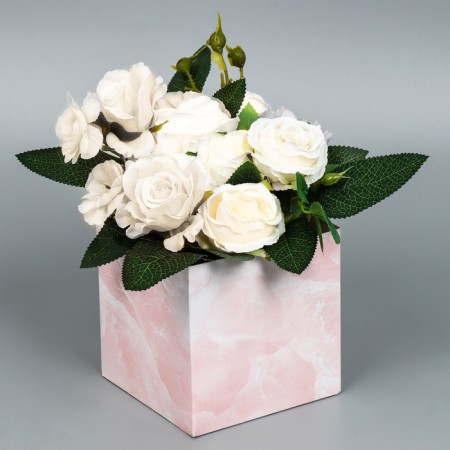 Gift box for flowers with PVC lid, packaging, "marble", 12 x 12 x 12 cm-1