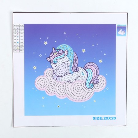 Diamond embroidery on the hoop "Unicorn on a cloud"-1