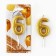 A candle for a cake, a number, shiny "6", gold, 4 x 10 cm.