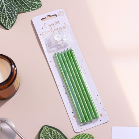 Candles for the cake "Classic" with a stand, 13 cm, 6 pcs, green-4