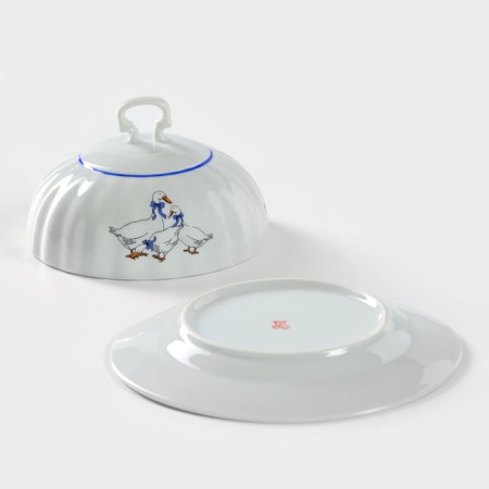 Porcelain Maslenka "Geese", 500 ml, D = 17.7 cm-4